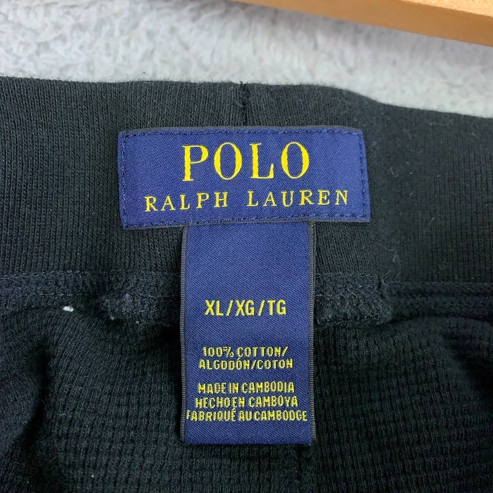 Polo Ralph Lauren Pants Mens XL Black Waffle Knit Thermal Pony Sleepwear Lounge - Picture 2 of 8